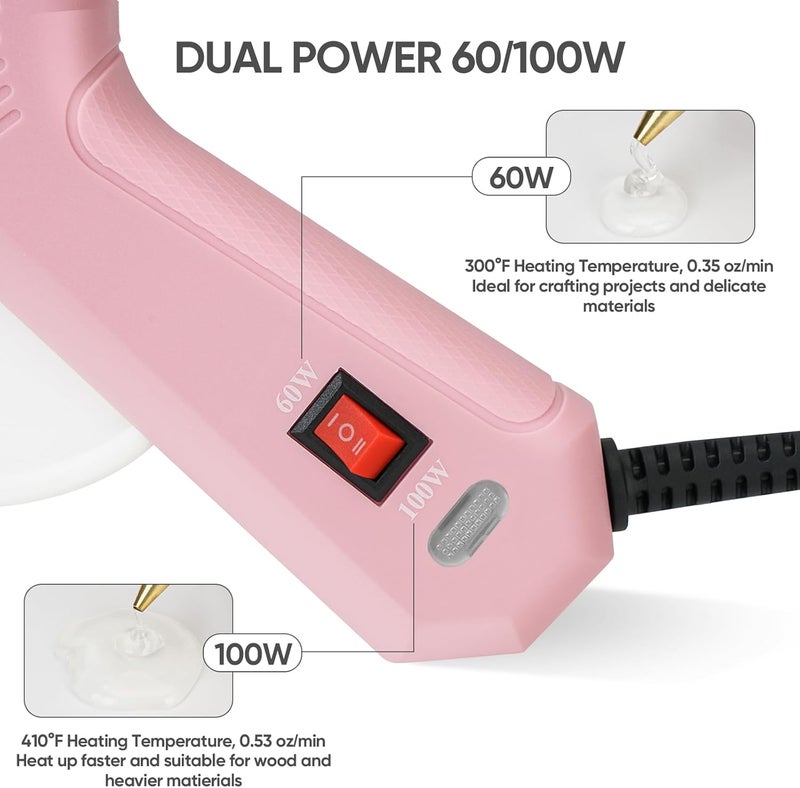 ROMECH Full Size Hot Glue Gun with 60/100W Dual Power and 21 Hot Glue Sticks (7/16"), Fast Preheating Heavy Duty Industrial Gluegun with Storage Case for Crafting, DIY and Repairs (Pink) - Image 3